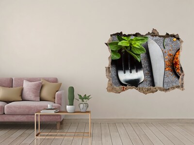 Fototapet un zid spart cu priveliște Lumea culinară din spatele zidului