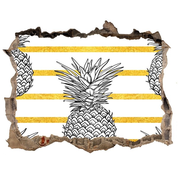 Autocolant autoadeziv gaură Ananas pe un fundal de dungi aurii