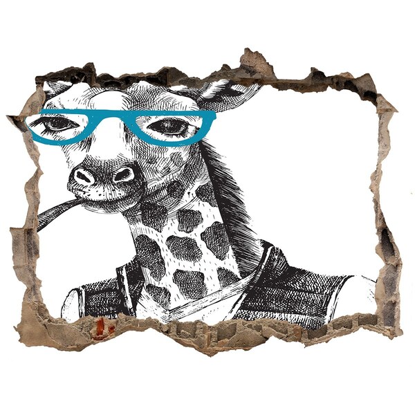 Autocolant de perete gaură 3D Ochelari giraffe
