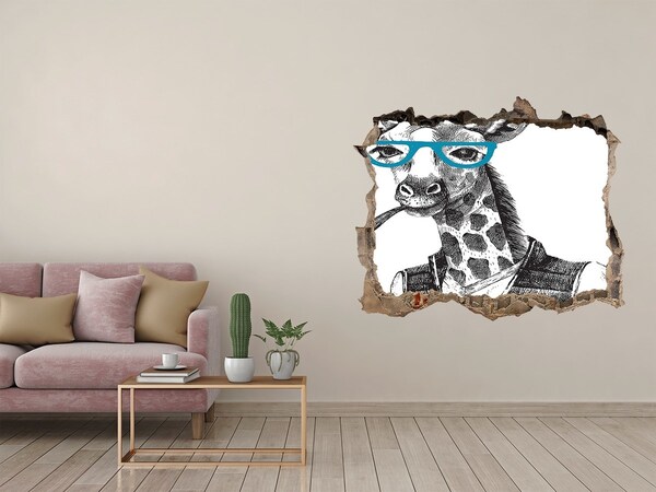 Autocolant de perete gaură 3D Ochelari giraffe
