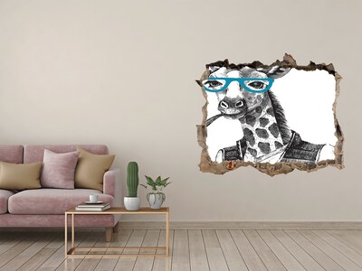 Autocolant de perete gaură 3D Ochelari giraffe
