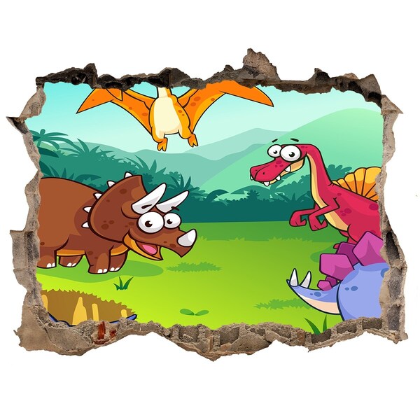 Fototapet 3D gaură în perete Dinozauri