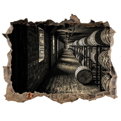 Autocolant 3D gaura cu priveliște Interiorul pivniței de butoaie