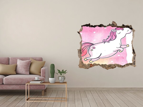 Fototapet un zid spart cu priveliște Unicorn roz