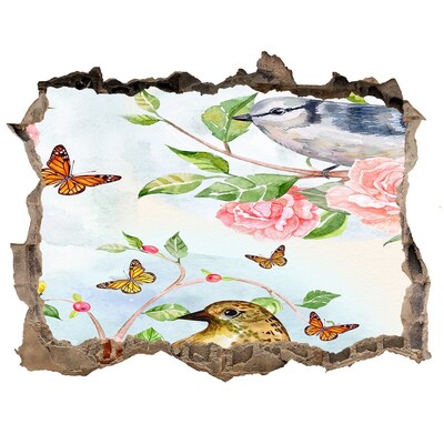 Fototapet 3D gaură în perete Păsări în grădina de trandafiri