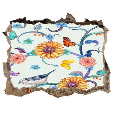 Autocolant gaură 3D Un paradis al florilor în spatele găurii