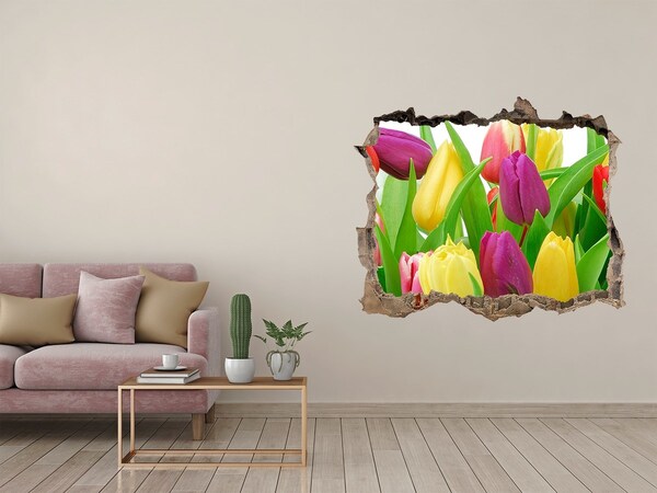 Fototapet 3D gaură în perete Lalele colorate