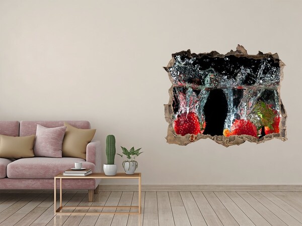 Fototapet 3D gaură în perete Căpșune sub apă