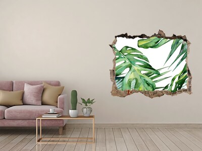 Fototapet un zid spart cu priveliște Frunze tropicale