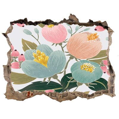 Autocolant un zid spart cu priveliște Pictură murală florală într-un perete deteriorat