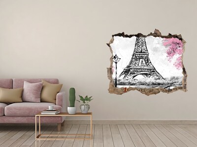 Fototapet 3D gaură în perete Turnul eiffel din paris