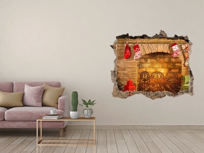 Autocolant un zid spart cu priveliște Un șemineu cu atmosferă de Crăciun