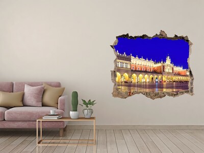 Autocolant de perete gaură 3D Piața Principală din Cracovia noaptea