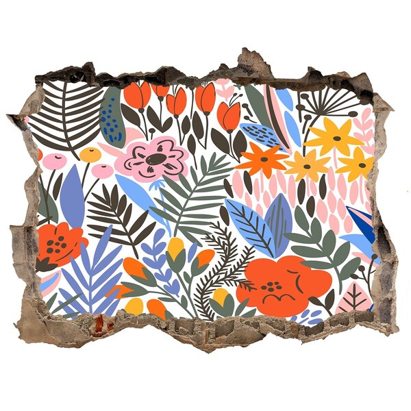 Autocolant un zid spart cu priveliște Pictură murală cu flori printr-o gaură în perete