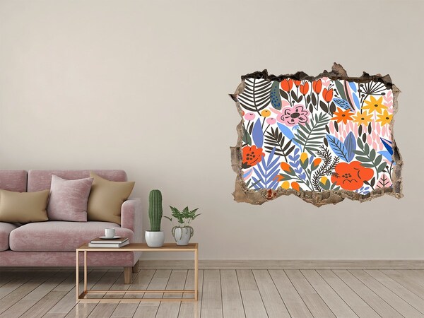 Autocolant un zid spart cu priveliște Pictură murală cu flori printr-o gaură în perete
