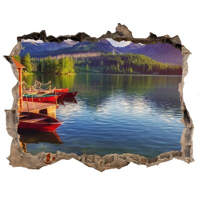 Autocolant un zid spart cu priveliște Lacul în munți