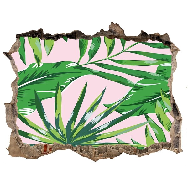 Autocolant 3D gaura cu priveliște Frunze tropicale