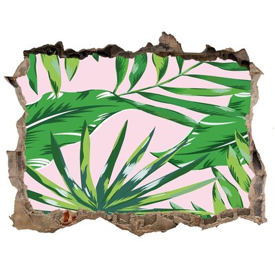 Autocolant 3D gaura cu priveliște Frunze tropicale