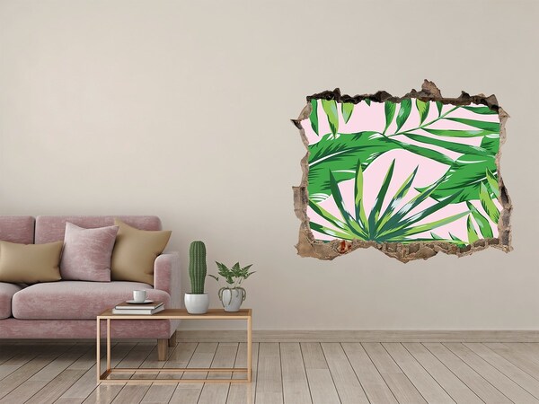 Autocolant 3D gaura cu priveliște Frunze tropicale