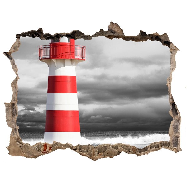 Autocolant un zid spart cu priveliște Un far într-un cadru furtunos
