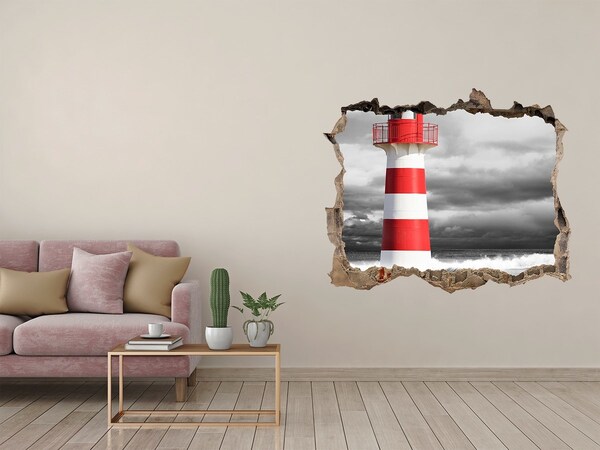 Autocolant un zid spart cu priveliște Un far într-un cadru furtunos