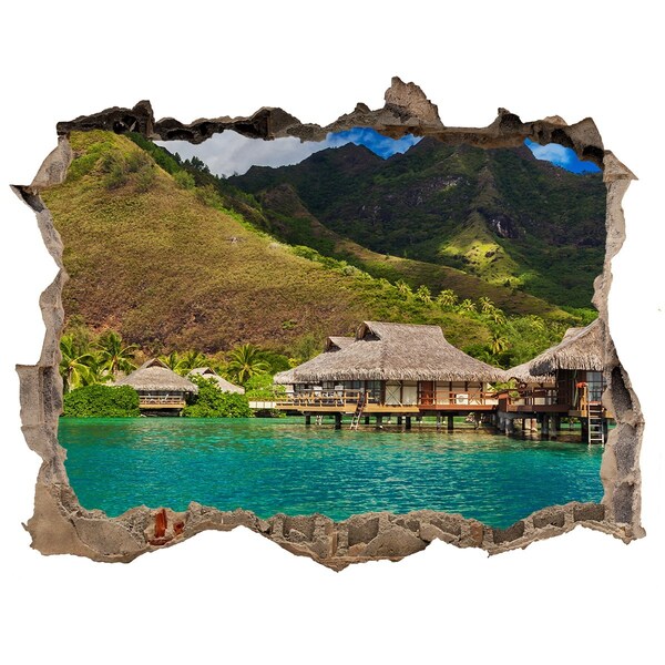 Autocolant un zid spart cu priveliște O oază tropicală printre munți