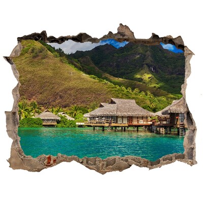 Autocolant un zid spart cu priveliște O oază tropicală printre munți