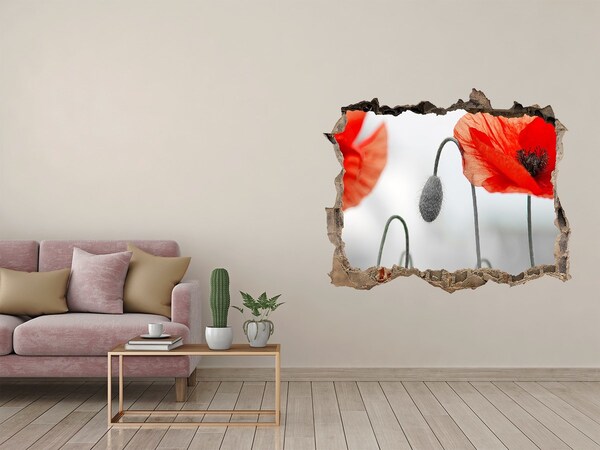 Autocolant 3D gaura cu priveliște Flori într-o gaură în perete