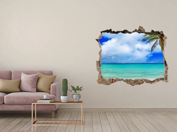 Autocolant un zid spart cu priveliște Plajă tropicală cu palmier