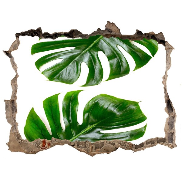 Autocolant 3D gaura cu priveliște Frunze tropicale