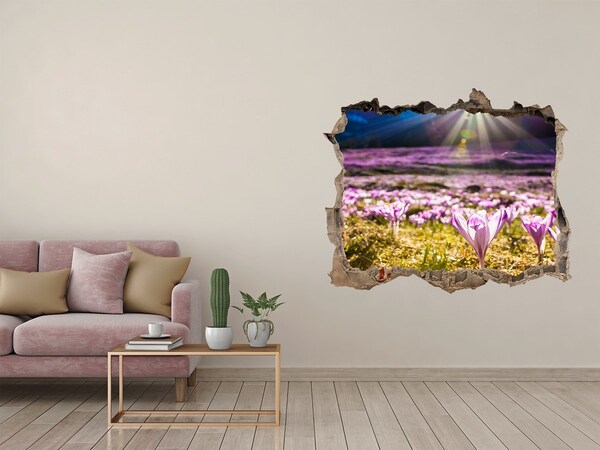 Autocolant 3D gaura cu priveliște Un câmp de flori în soare