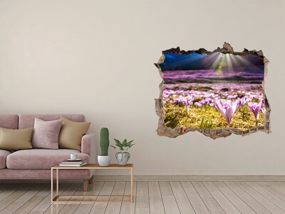 Autocolant 3D gaura cu priveliște Un câmp de flori în soare