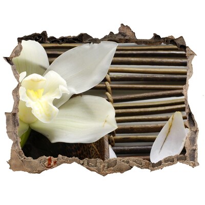 Fototapet un zid spart cu priveliște O oază florală printre pietre