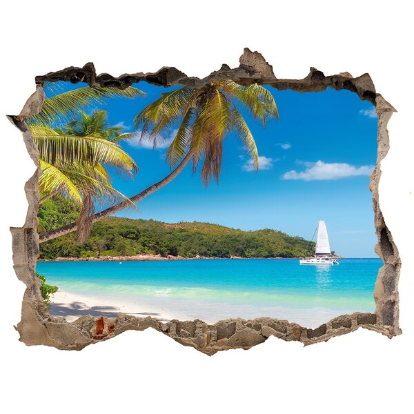 Autocolant 3D gaura cu priveliște Plaja tropicala