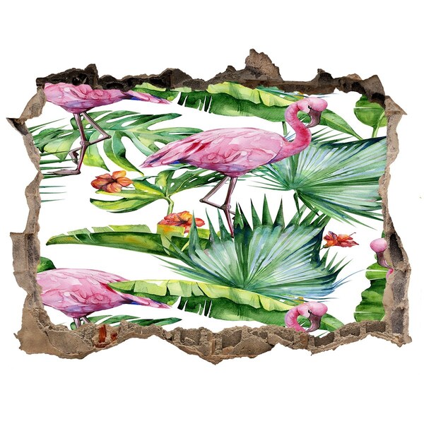 Autocolant 3D gaura cu priveliște Plante flamingos