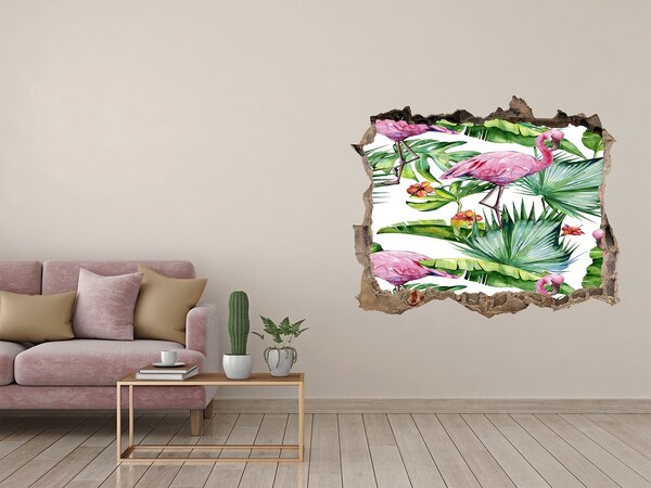 Autocolant 3D gaura cu priveliște Plante flamingos