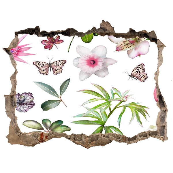 Autocolant 3D gaura cu priveliște Un paradis al florilor în spatele zidului