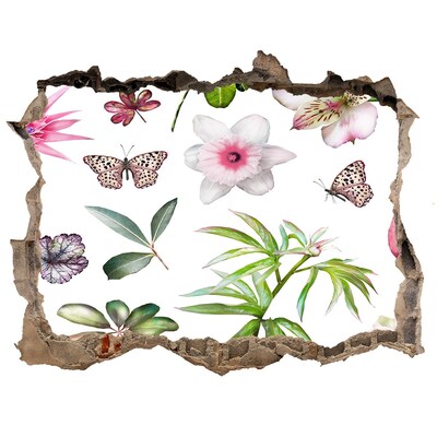 Autocolant 3D gaura cu priveliște Un paradis al florilor în spatele zidului