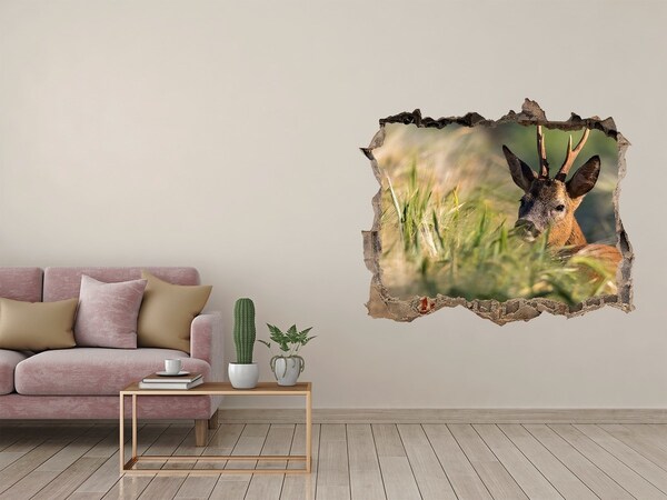 Autocolant de perete gaură 3D Deer în domeniu