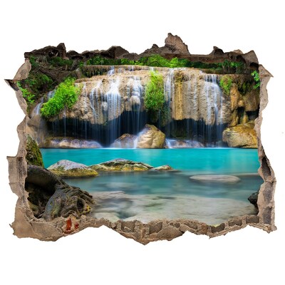Fototapet 3D gaură în perete O cascadă într-un paradis tropical
