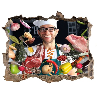 Autocolant 3D gaura cu priveliște Nebunie în bucătărie