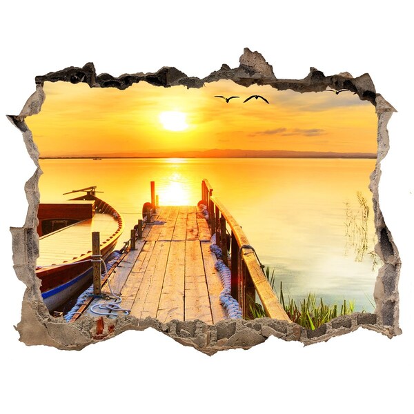 Fototapet un zid spart cu priveliște Barca și pier