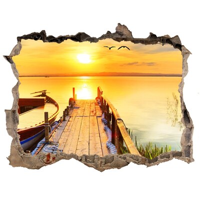 Fototapet un zid spart cu priveliște Barca și pier