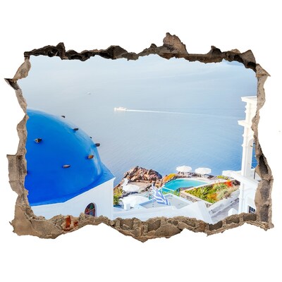 Fototapet un zid spart cu priveliște Santorini, grecia