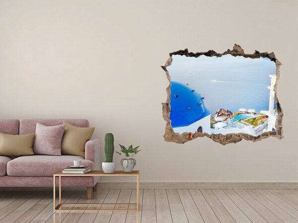 Fototapet un zid spart cu priveliște Santorini, grecia