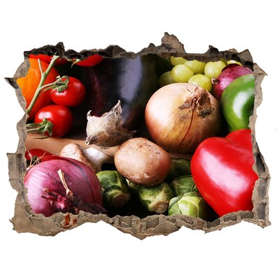 Autocolant un zid spart cu priveliște Fructe și legume într-o gaură în perete
