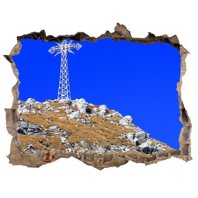 Fototapet 3D gaură în perete Peisaj montan printr-o gaură în perete