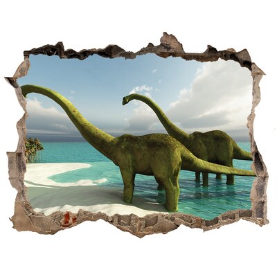 Autocolant de perete gaură 3D Dinozauri pe plajă