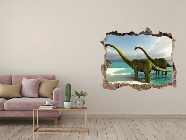 Autocolant de perete gaură 3D Dinozauri pe plajă