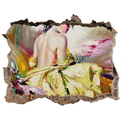 Autocolant de perete gaură 3D Femeie într-o rochie galbenă